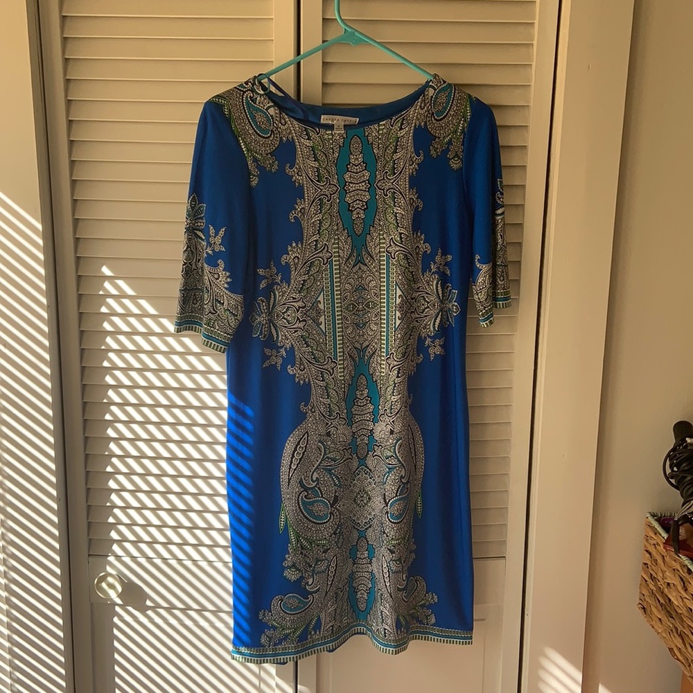 Formal blue paisley dress; size 6; worn once